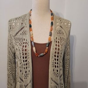 Crocheted Light Olive Green Sweater Duster